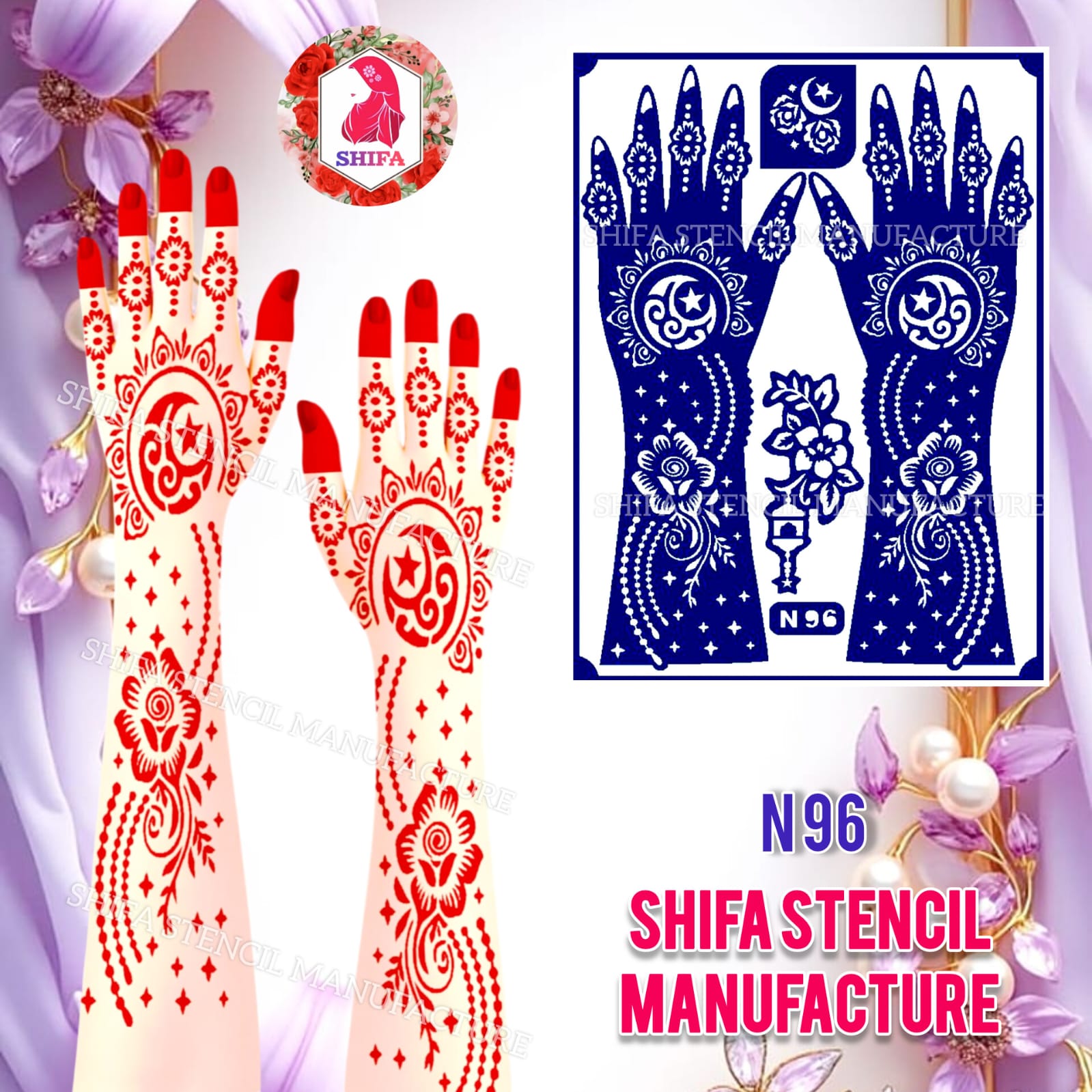 N 96 Ornate Galaxy and Floral Vines Stencil Sticker Overview Henna Stencil - Shifa Stencil